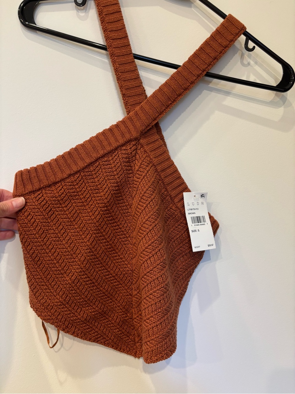 LUSH Rust Knit Halter Crop Top